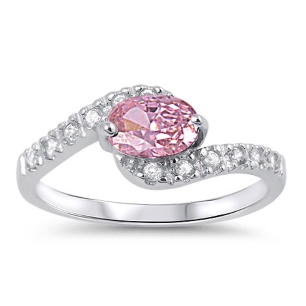 Pink and Clear CZ Sterling Silver Ring